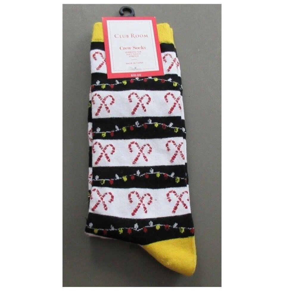 Club Room Men's 1-Pair Holiday Crew Socks, Candy Cane Stripe, Shoe Size 7-12